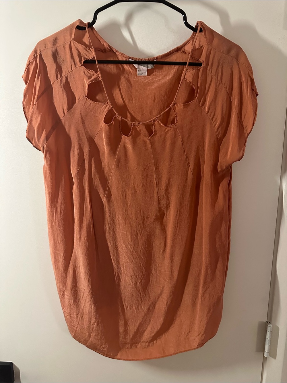 100% Silk Short Sleeve Cutout Neck Blouse